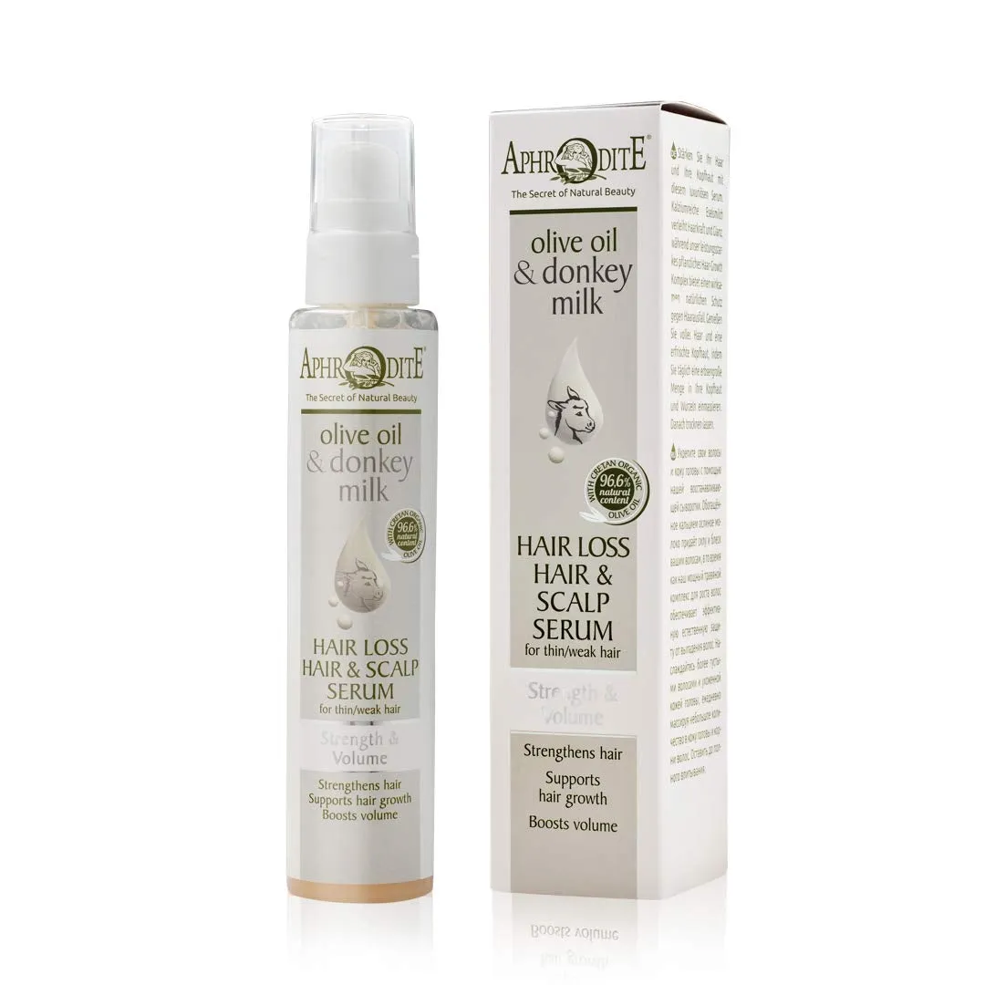 Aphrodite Hair Loss Hair & Scalp Serum - Strengthening & Volumizing Serum with Donkey Milk for Natural Hair Loss Prevention (100 ml / 3.38 oz) Donkey Milk & Olive Oil