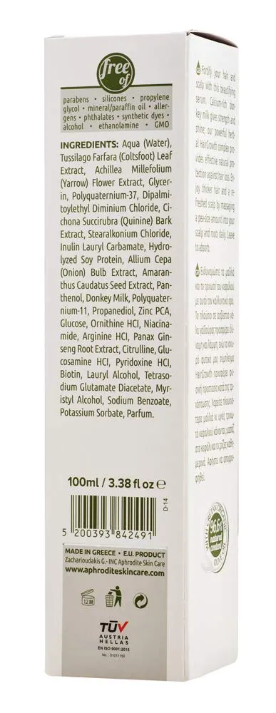 Aphrodite Hair Loss Hair & Scalp Serum - Strengthening & Volumizing Serum with Donkey Milk for Natural Hair Loss Prevention (100 ml / 3.38 oz) Donkey Milk & Olive Oil