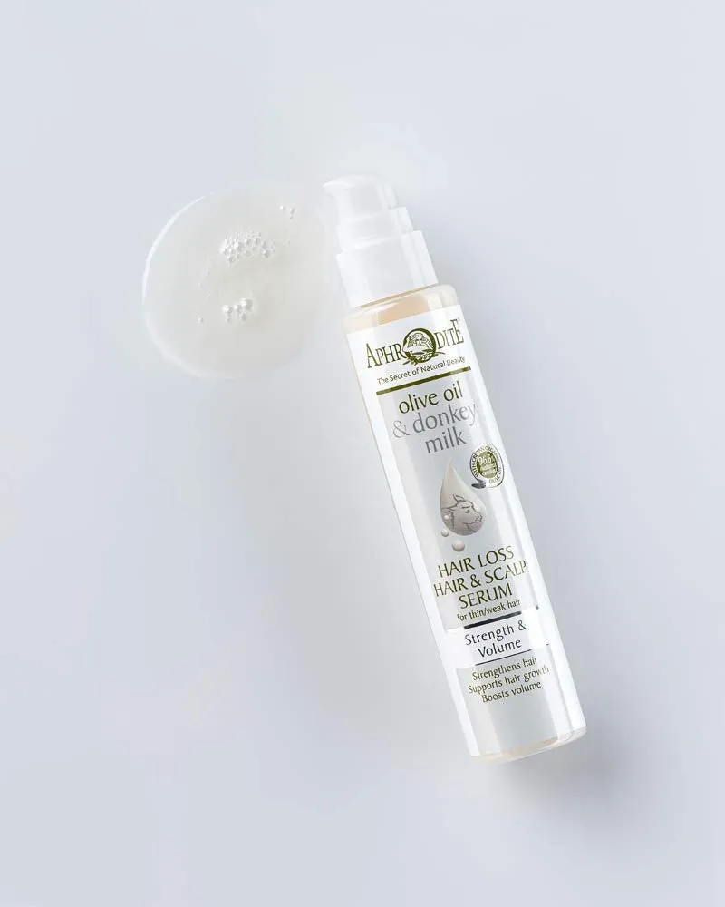 Aphrodite Hair Loss Hair & Scalp Serum - Strengthening & Volumizing Serum with Donkey Milk for Natural Hair Loss Prevention (100 ml / 3.38 oz) Donkey Milk & Olive Oil