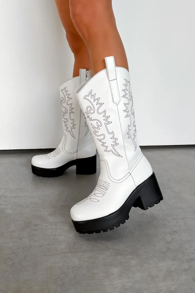 AUSTIN Chunky Western Mid Boots - White