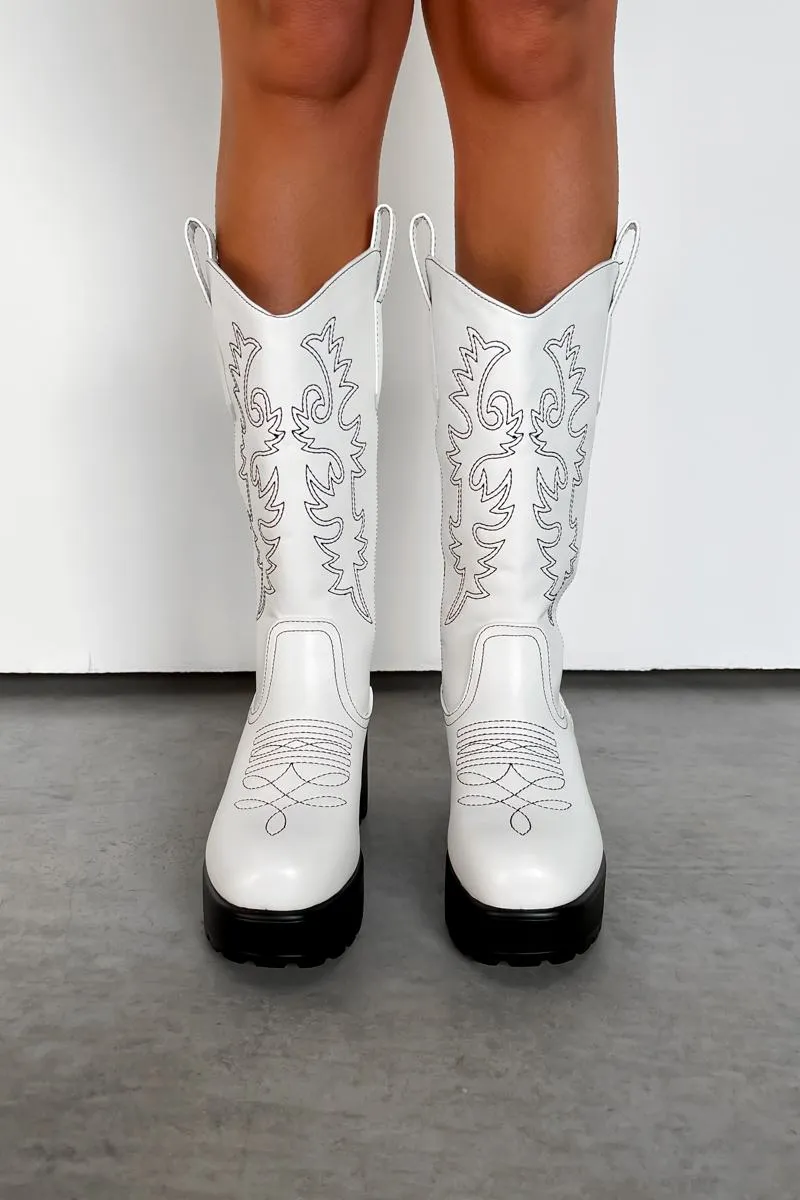 AUSTIN Chunky Western Mid Boots - White