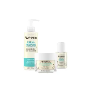 Aveeno Calm   Restore Nourishing Oat Cleanser 7.8 oz with Restore Triple Oat Serum 1 oz and Restore Oat Gel Moisturizer 1.7oz (Pack of 3)