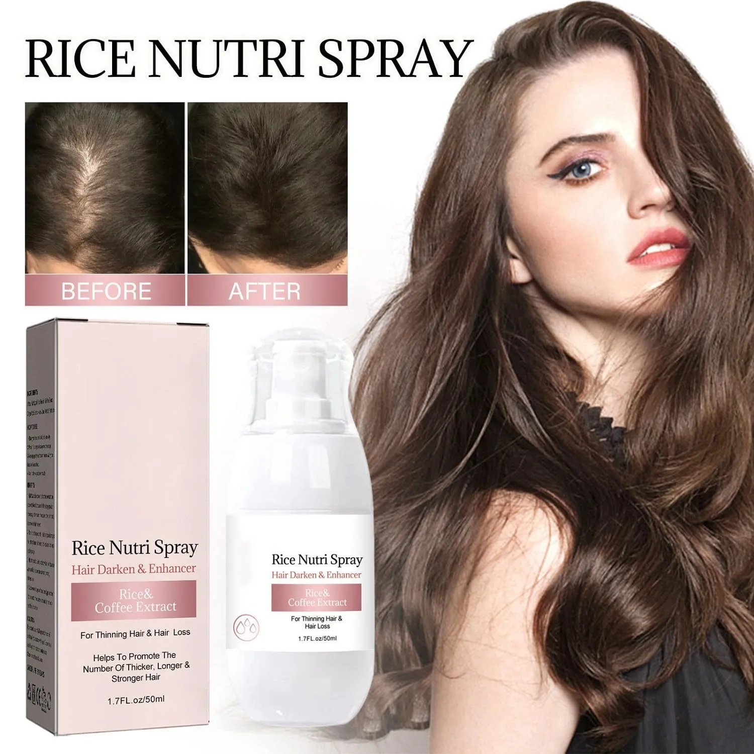 Bello Hair Helper Growth Spray - 50ml Rice Water Formula for Thinning Hair, Thickening and Growth Stimulation