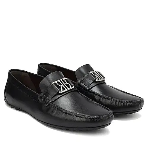 Black Leather Moccasins With Logo