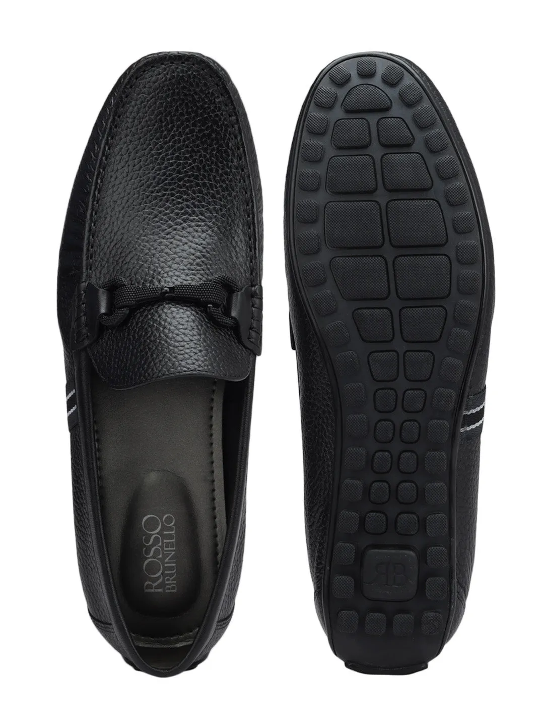 Black Striped Leather Moccasins