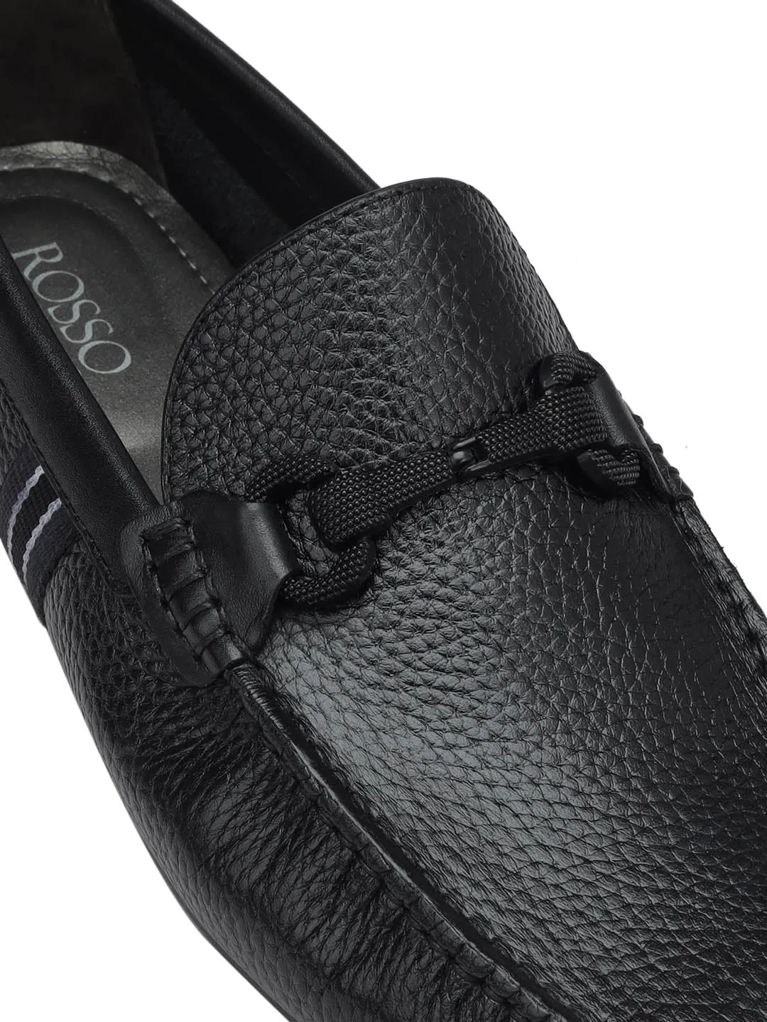 Black Striped Leather Moccasins