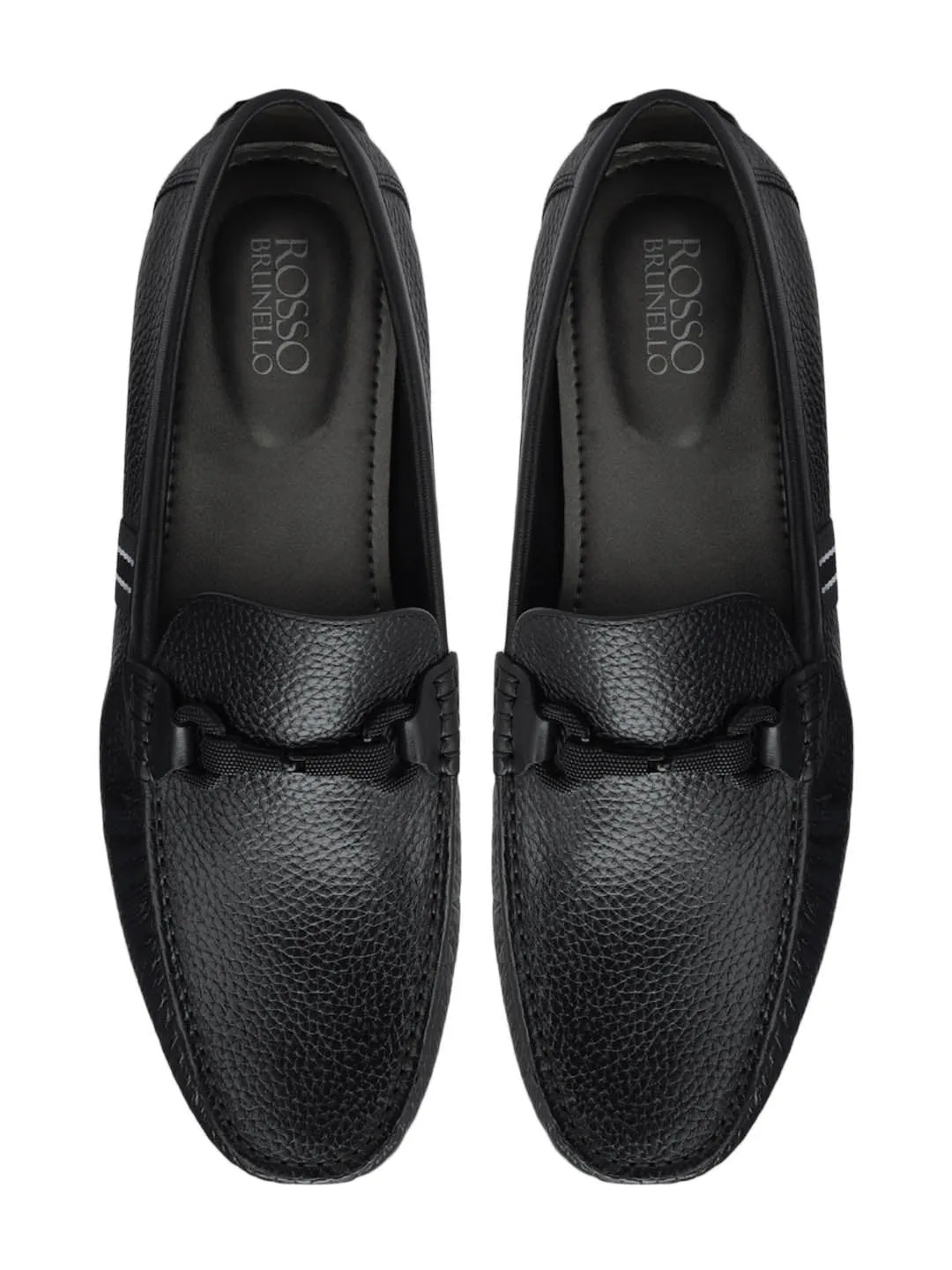 Black Striped Leather Moccasins