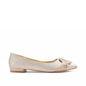 Glamorous Gold Glitter Flats with Crystal Embellishment | 468M-X