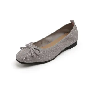 Grey Crystal Suede Ballerina Flats
