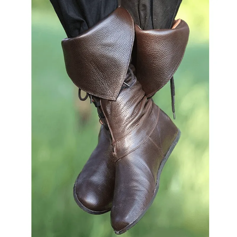 Lace Up Flat Round Toe Knee High Pirates Boots