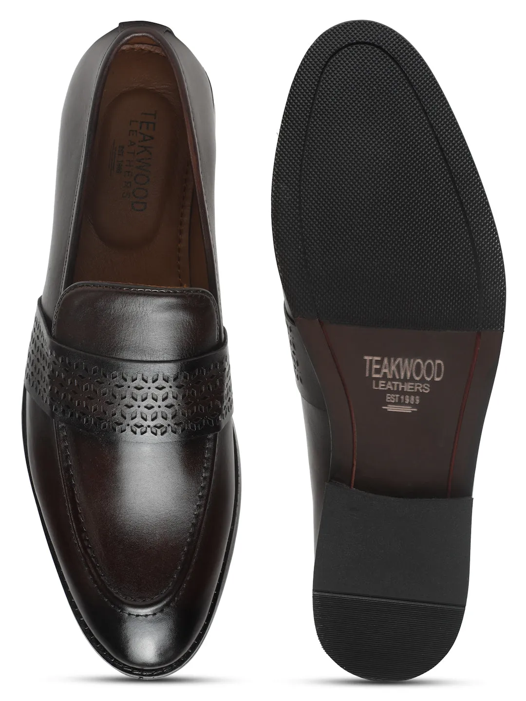 Men's Brown Solid Leather Slip-on shoes
