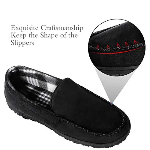 shoeslocker Bedroom Slippers for Men Memory Foam House Shoes Black Size 14
