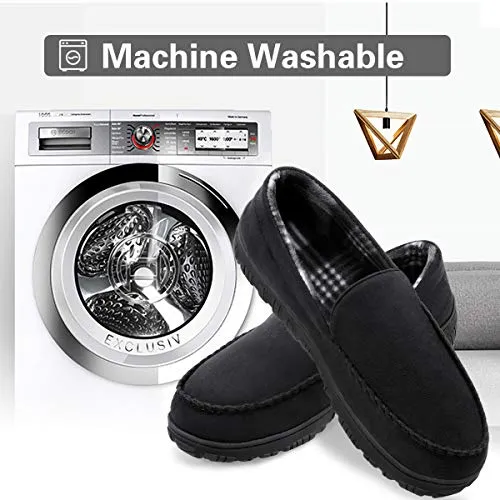 shoeslocker Bedroom Slippers for Men Memory Foam House Shoes Black Size 14