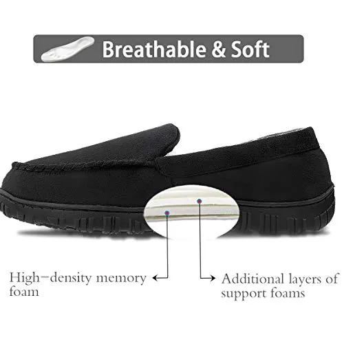shoeslocker Bedroom Slippers for Men Memory Foam House Shoes Black Size 14