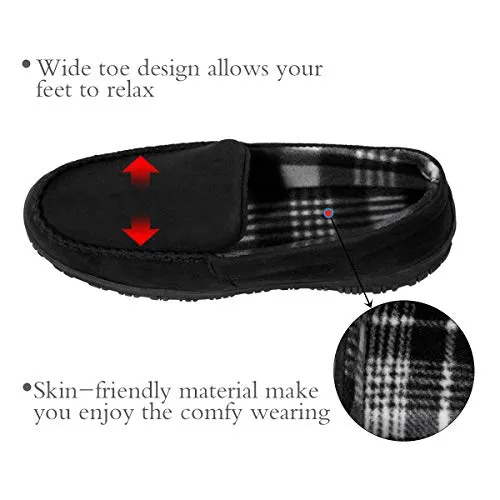 shoeslocker Bedroom Slippers for Men Memory Foam House Shoes Black Size 14