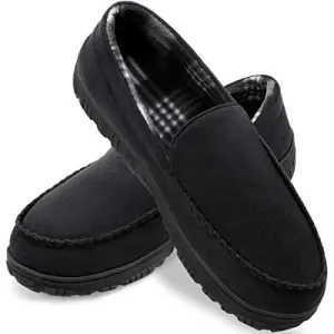 shoeslocker Bedroom Slippers for Men Memory Foam House Shoes Black Size 14