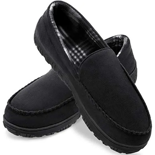 shoeslocker Bedroom Slippers for Men Memory Foam House Shoes Black Size 14