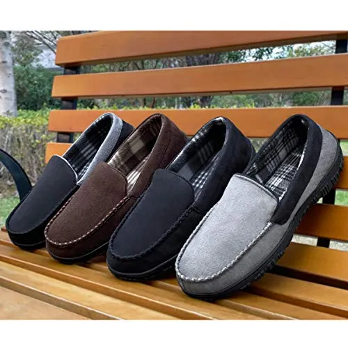 shoeslocker Bedroom Slippers for Men Memory Foam House Shoes Black Size 14