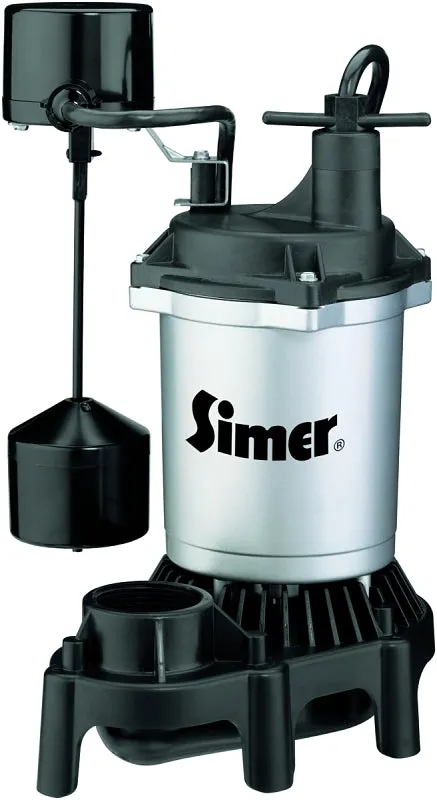 Simer 2164 Sump Pump, 1-Phase, 3.9 A, 115 V, 0.33 hp, 1-1/2 in Outlet, 22 ft Max Head, 660 gph, Thermoplastic :EA: QUANTITY: 1