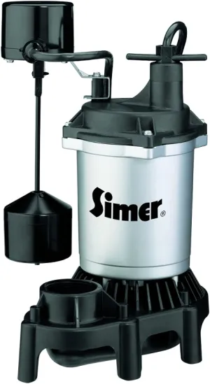 Simer 2164 Sump Pump, 1-Phase, 3.9 A, 115 V, 0.33 hp, 1-1/2 in Outlet, 22 ft Max Head, 660 gph, Thermoplastic :EA: QUANTITY: 1