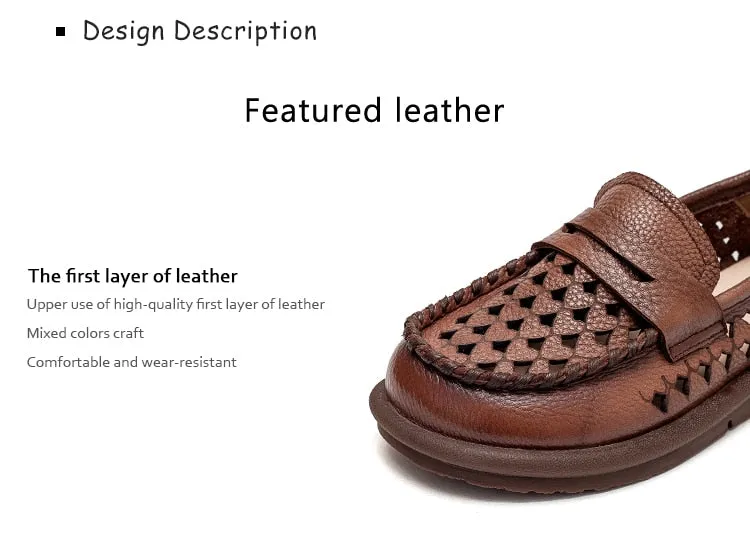 Women Retro Leather Moccasins Flats Ballet Shoes
