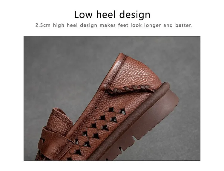 Women Retro Leather Moccasins Flats Ballet Shoes