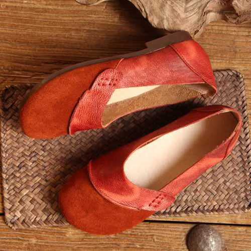 Women Suede Low Top Leather Casual Outdoor Soft Slip On Flat Loafers